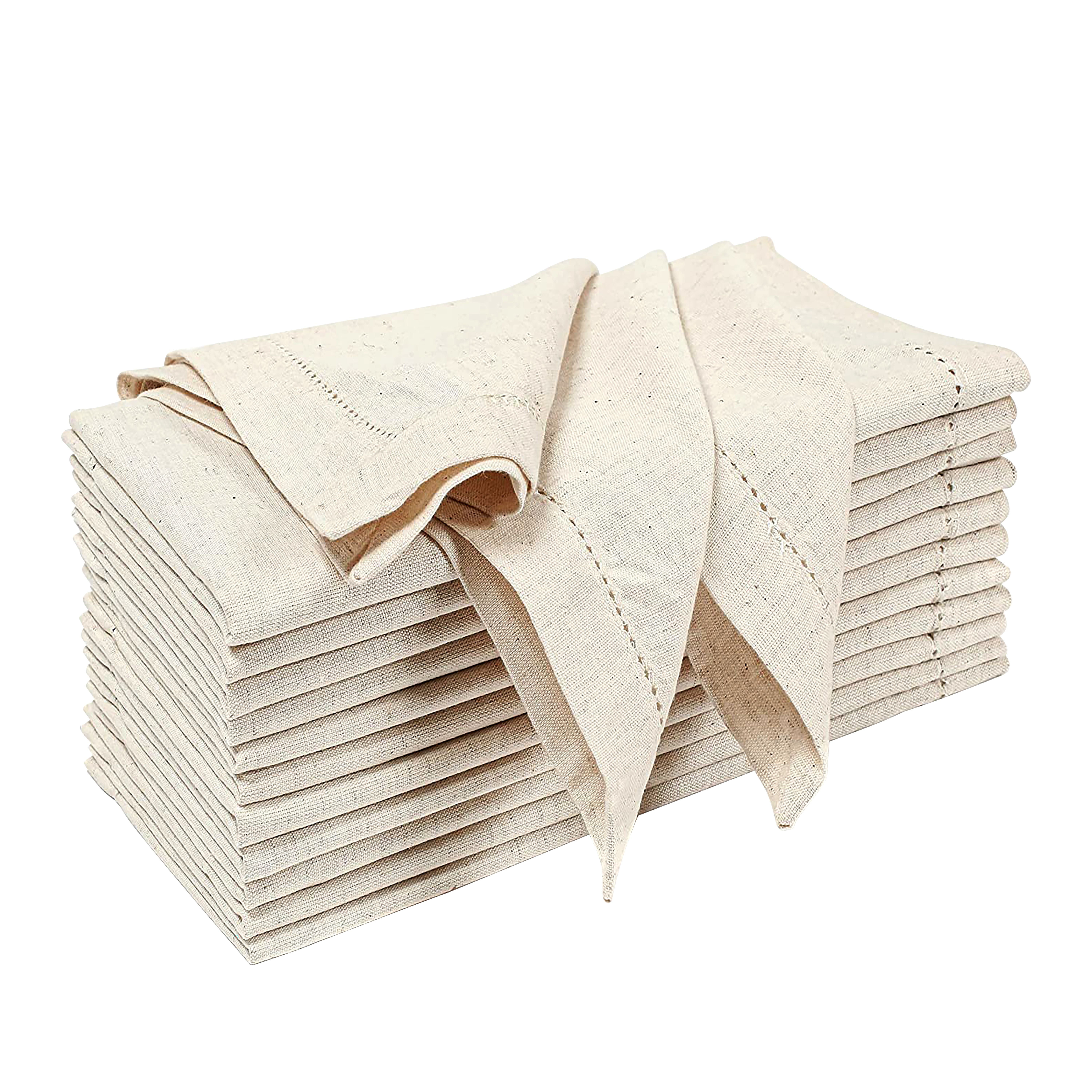 12 Serviettes De Table En Lin Et Coton 50x50cm - Aspect Rustique Naturel - GFI Linen Clubs