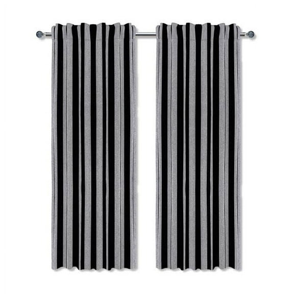 GFI Linen Clubs 100% Cotton Black Stripe Reverse Tab / Rod Pocket Curtains – Set of 2 Panels, 50 x 96 Inch – Farmhouse Style Window Drapes – Light Filtering, Back Tab – Living Room, Bedroom, Kitchen.