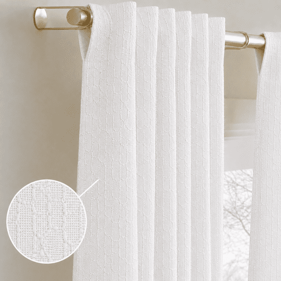 GFI Linen Clubs 100% Cotton Jacquard Curtains Set of 2 Panels, 50x63 Inch Self Design Weave Light Filtering Window Drapes for Living Room, Bedroom, Modern & Farmhouse Decor