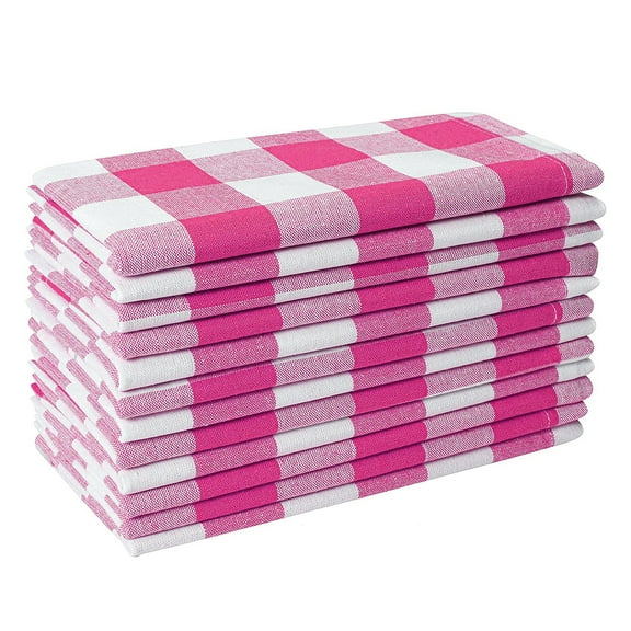 GFI LINEN CLUBS Cotton Gingham Check Pre-Washed Dinner Napkins 18X18, Pack of 12, Colour Pink & White with 1 Inch Decorative Selvedge Meter Cornered Finish