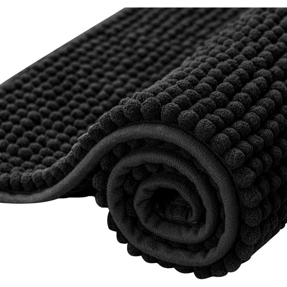 GFJASH-Bathroom Rugs, 24" x 55" Chenille Bath Rug Soft Short Plush Bath Mat Soft Shower Mat Water Absorbent Shower Mat Quick Dry Machine Washable, Black