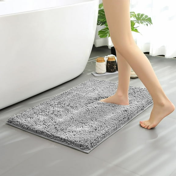 GFJASH-Bathroom Rugs Mat 47x24 Non Slip Chenille Bath Mats Bath Rugs for Bathroom Shower Gray