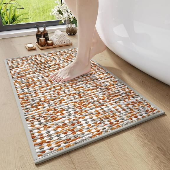 GFJASH-Bathroom Rugs Non Slip Washable Bath Rugs Super Absorbent Chenille Bath mats for Bathroom Thin Bath Mats for Bathroom Mat Quick Dry Bath Mat Low Pile Bath Rug,Orange 20x32
