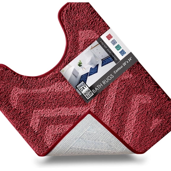 GFJASH-Bathroom Rugs, Shaggy Plush Bath Mat, Ultra Soft Bathroom Mat, Non Slip Backing Rubber, Chevron Design Bath Rugs, 20 x 24, Red