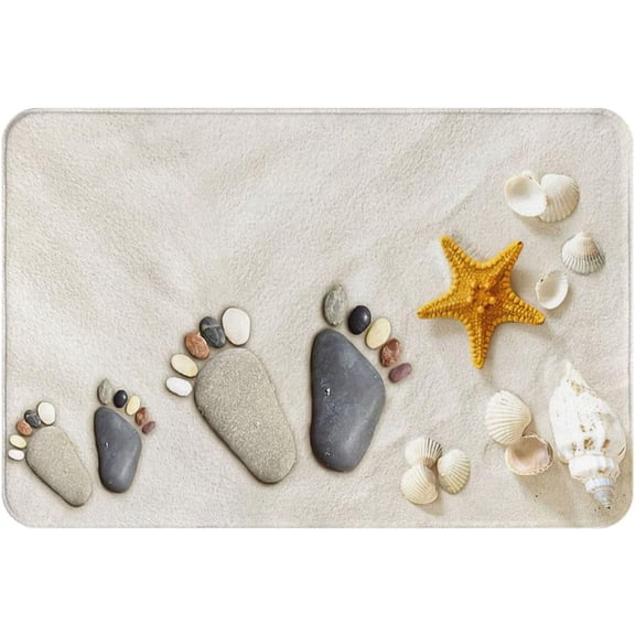 GFJASH-Beach Seashell Bathroom Rug Stone Coastal Bath Mat Non Slip Entryway Washable Absorbent Floor Rugs Carpet for Bedroom Kitchen Dining Laundry Living Room Office 24x16inch