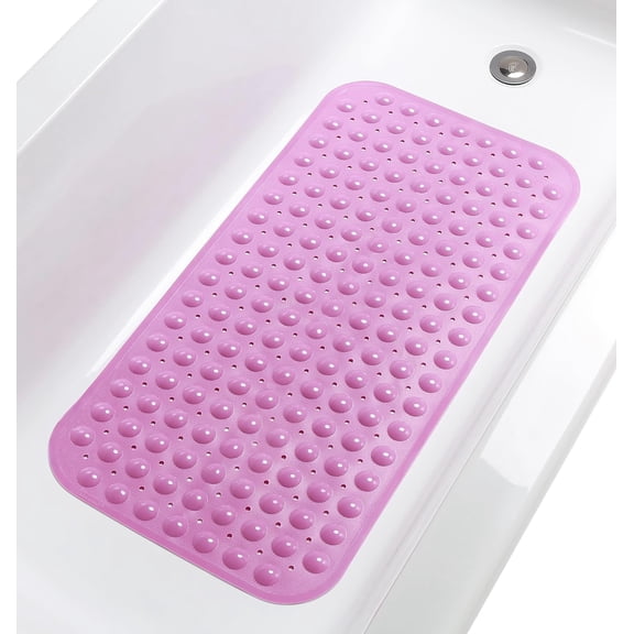 GFJASH-Large Non-Slip Bathtub & Shower Mat 31x16 (Smooth/Non-Textured Tubs Only) Safe, Clean, Machine-Washable, Superior Grip&Drainage, Vinyl, Opaque Pink