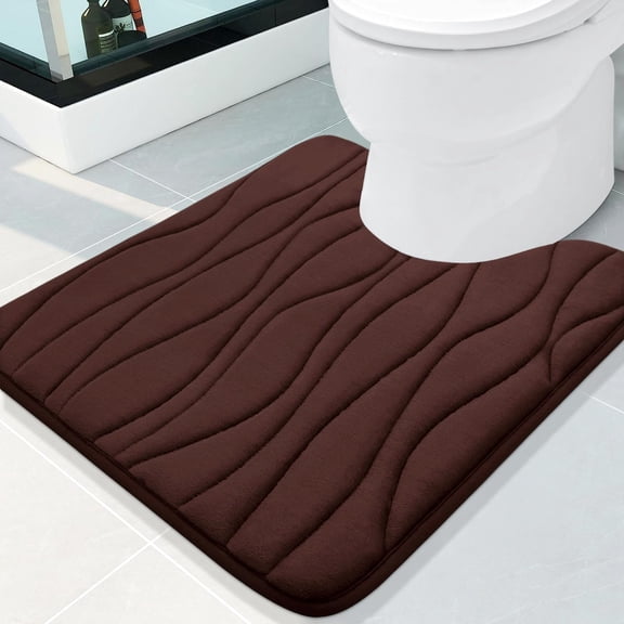 GFJASH-Memory Foam Contour Toilet Rugs U-Shaped 24x20, Ultra Soft and Absorbent Bath Rugs, Non-Slip Machine Wash Dry Bath Mats for Bathroom Toilet Base, Brown