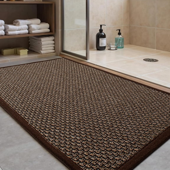 GFJASH-Non Slip Bath Mat with Rubber-Backing Braided Absorbent Machine Washable Ultra Thin Bathroom Rug,Fits Under Door, Quick Dry, 17" x 24"