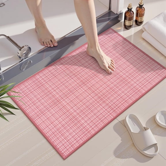 GFJASH-Pink Bathroom Rugs, Rubber Backing Non Slip Bath Mat, Super Absorbent Quick Dry Checkered Bath Rug, Machine Washable Ultra-Thin Braided Toilet Rug for Sink Bathtub Shower, 16x24 inch