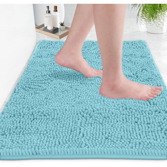 GFJASH-Ultra Soft Texture Chenille Plush Bath Rugs Floor Mats, Bath Rug Non Slip Microfiber Door Mat for Kitchen/Entryway/Living Room (30 x 20 inches, Spa Blue)