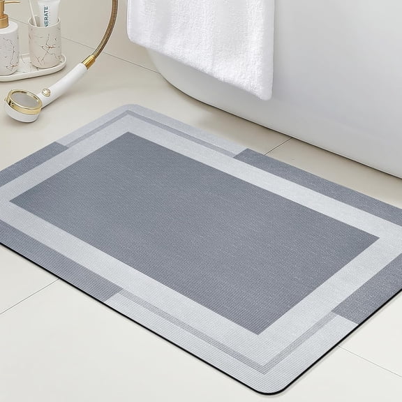 GFJASH-Ultra Thin Bath Mats Fit Under Door, Upgrade Backing Non Slip Bath Mat, Quick Dry Ultra Absorbent Bath Mat, Machine Washable Bathroom Rugs for Bathroom Floor, Bathtub, Kitchen, Grey, 24"x17"