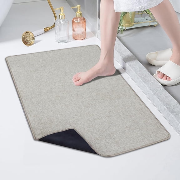 GFJASH-Yancrop Ultra-Thin Bath Mat Roll-Up Bath Rugs Crease-Free Door Mat with Non-Slip Rubber Backing Absorbent Fabric Surface Quick Dry for Bathroom, Bedroom, Sink or Door (Khaki,17"x30")