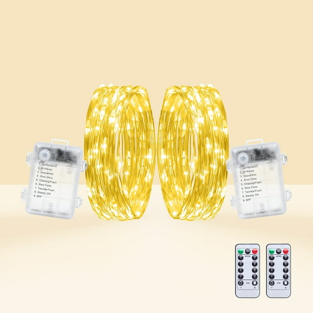 GFLAI 2 Packs Fairy Lights Battery Operated, 32 FT 100LEDs Warm White