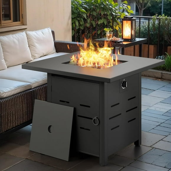 GFNXYI 30" Gas Fire Pit, 50,000 BTU Steel Propane Fire Pit Table for Outdoor Outside, Outside Patio Deck and Garden, CSA Certified Fire Table with Lid and Lava Rock