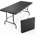thumbnail image 1 of GFNXYI 6 Foot Plastic Folding Table Portable Long Table for Indoor Outdoor Use Rectangular with Carrying Handle, Tree Patterned HDPE Tabletop, Black, 1 of 9
