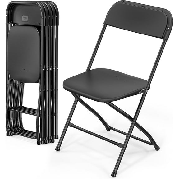 GFNXYI 6 Pack Black Plastic Folding Chair, Indoor Outdoor Portable Stackable Commercial Seat with Steel Frame 350lb. Capacity for Events Office Wedding Party Picnic Kitchen Dining
