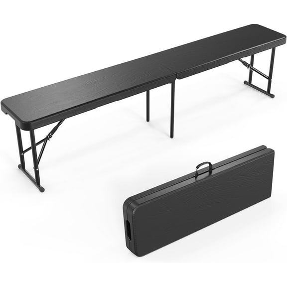 GFNXYI 6 feet Plastic Folding Bench,Portable in/Outdoor Picnic Party Camping Dining Seat, Garden Soccer Multipurpose Entertaining Activities, Tree Patterned HDPE Tabletop, 1 Pack, Black