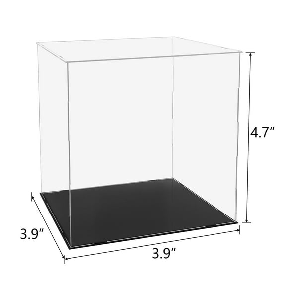 GFNXYI Clear Acrylic Display Case Box with Black Base – Dustproof Collector Showcase for Diecast Models, Action Figures, Sports Memorabilia – 2mm Thick, DIY Assembly,4"x4"x4.7"