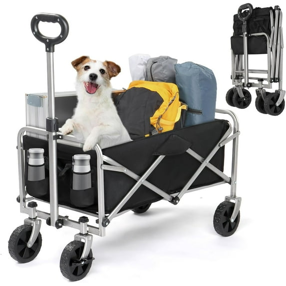 GFNXYI Collapsible Wagon, Beach Wagon with Big Wheels for Sand, Grocery All-Terrain Wheels Garden Grocery for Shopping Park Picnic, Camping, Beach Trip