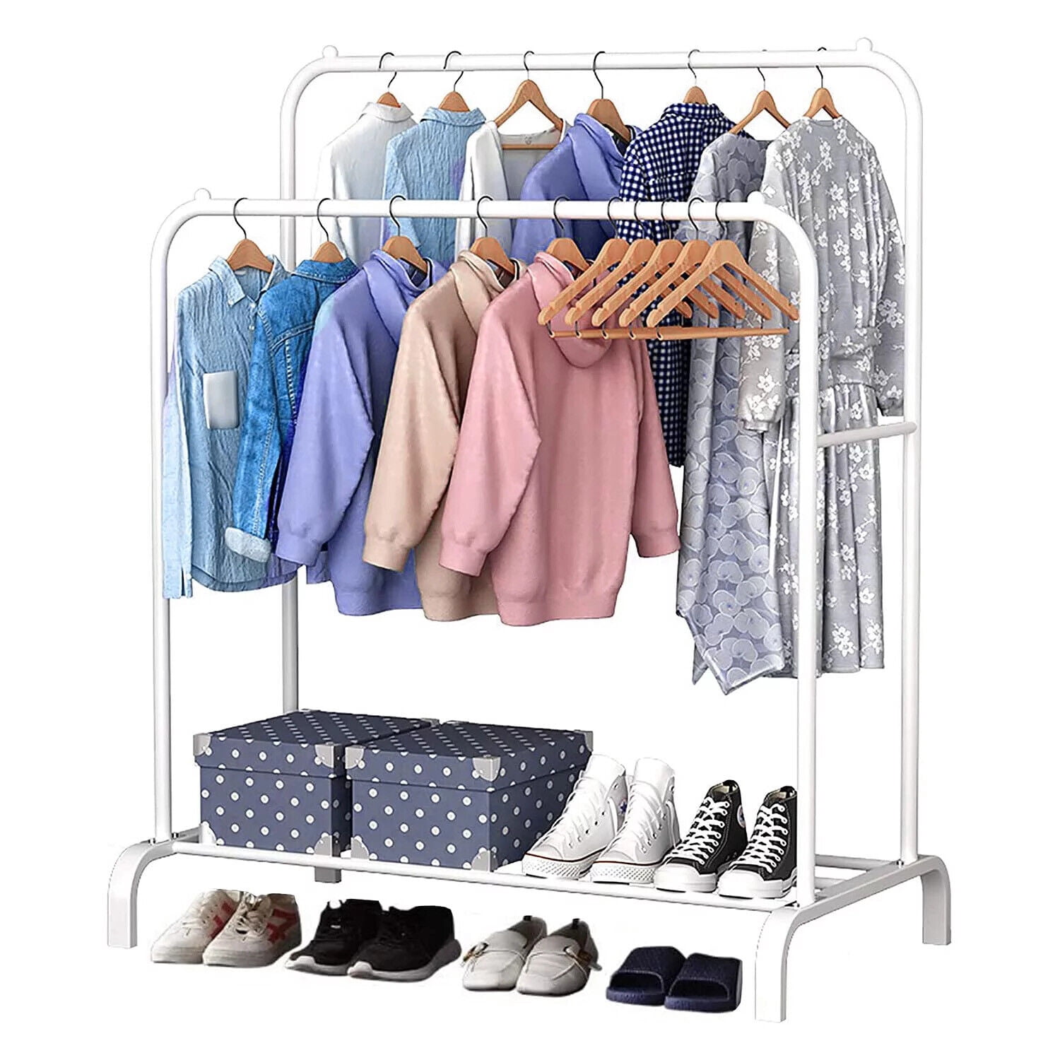 GFNXYI Heavy Duty Rolling Clothes Rack, Double Rails Garment Organizer ...