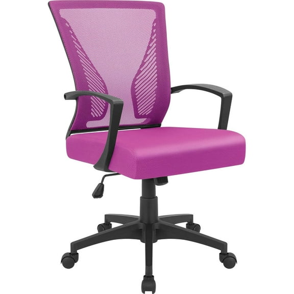 GFNXYI Office Chair Ergonomic Computer Desk Mesh Chair Mid Back Swivel Lumbar Support with Armrest (1, Pink)
