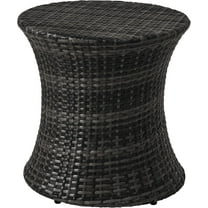 GFNXYI Outdoor Small Side Table Patio Rattan End Table 20 Inch Hourglass Wicker Accent Tables Steel Frame Lightweight Dark Grey