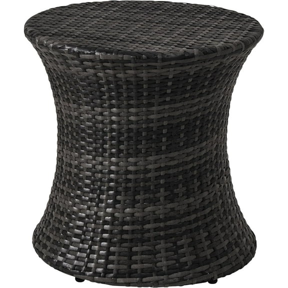 GFNXYI Outdoor Small Side Table Patio Rattan End Table 20 Inch Hourglass Wicker Accent Tables Steel Frame Lightweight Dark Grey