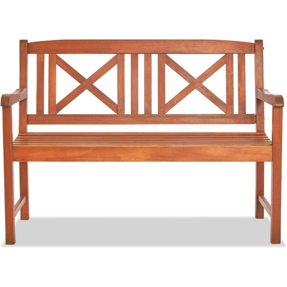 GFNXYI Outdoor Wooden Garden Bench, 2-Person Acacia Wood Loveseat with Armrests and Backrest, 600lbs Capacity, Patio Park Bench for Backyard Deck, Front Porch Bench,47"x24.4"x35"
