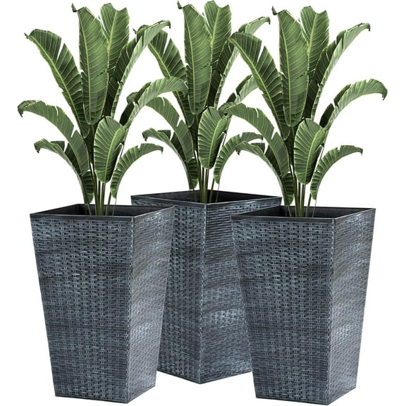 GFNXYI Set of 3 Tall Planters with Drainage Hole, 24" Outdoor Flower Plant Pots, Indoor Planters for Porch, Front Door, Entryway, Patio and Deck, Gray