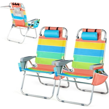 GFNXYI Tall Beach Chair 2 Pack, with 5-Position, Cooler Bag, Cup Holders, Towel Bar, Lightweight Folding Beach Camping Chairs for Adults
