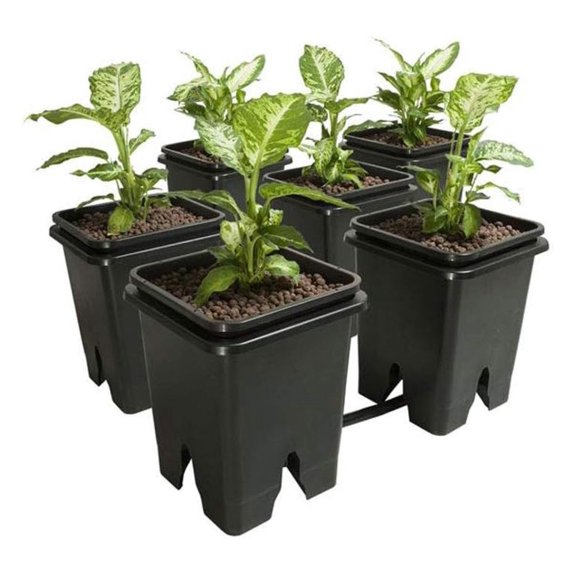 GFOE3 2.0 6 Square Pots 5-Gallon 13-Liter Bucket Hydroponic Expansion Kit System with Fittings, Connectors, & Tubing Grow Flow, Black