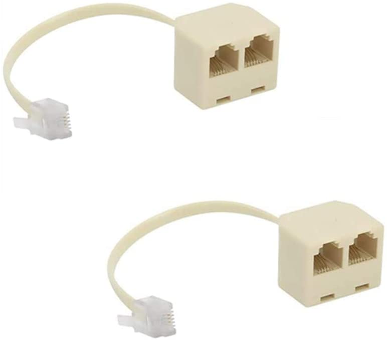 GFORTUN Beige 6P4C 4 Pin RJ11 Dual Female to RJ11 4 Pin Male Socket Plug Cord 2Way Cable