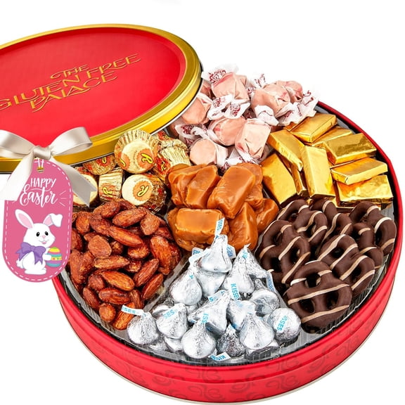 GFP Assorted Candy Gift Basket Tin  Gluten Free Chocolate & Nut Candy Mix, Kosher Gourmet Treats, Reusable Gift Tin, 16 oz Easter Candy Gift