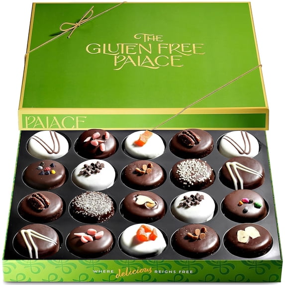 GFP Chocolate Covered Sandwich Cookies Green Gift Box – Vegan Gluten Free Purim Mishloach Manot Treats, 20 Count, Dark & White Chocolate