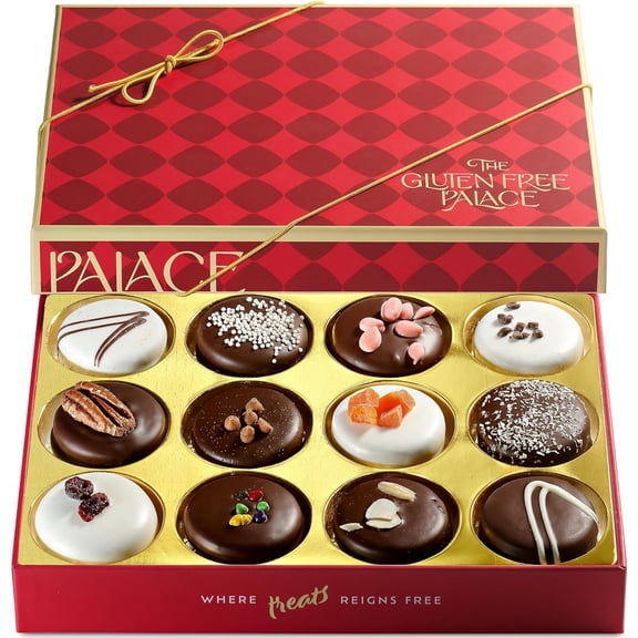 Gluten Free Palace Vegan Chocolate Covered Cookies Red Gift Box, Gluten Free Kosher Gourmet Mishloach Manot, Red Box 12 Count