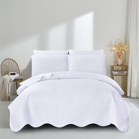 GFQ White Geometric Coverlet Set King 3 Piece Lightweight Bedspread
