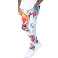 thumbnail image 1 of GFTD LA Los Angeles Men's Iris Skinny Fit Painted Skull Distressed Ripped Jeans (34, Blue), 1 of 5
