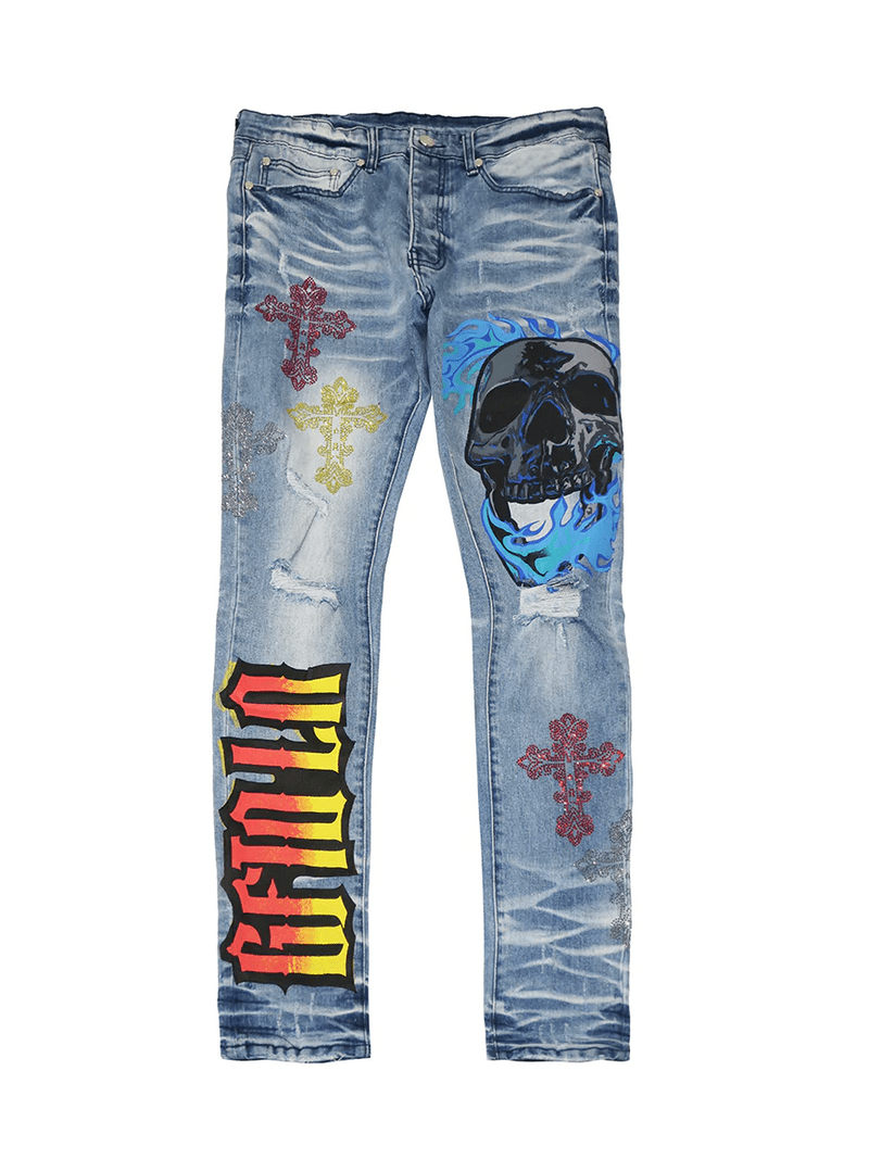 GFTD LA Los Angeles Men's Lonzo Skinny Fit Painted Skull