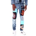 thumbnail image 1 of GFTD LA Los Angeles Men's Sage Skinny Fit Panel Patch Skull Distressed Rip Jeans (30, Blue), 1 of 6