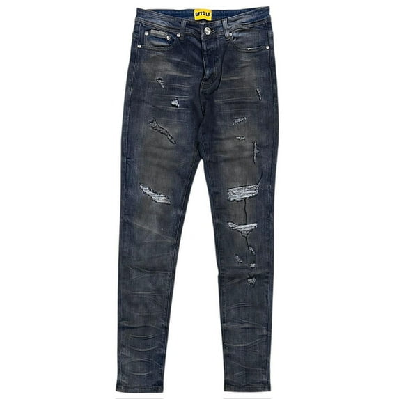 GFTD LA Los Angeles Men's Skinny Fit Jeans Earth Distressed Rip & Repair Denim (29, Vintage Wash)