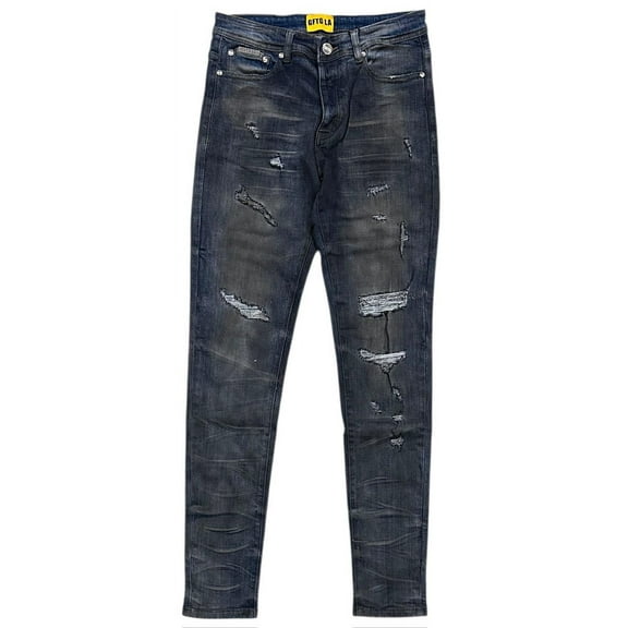 GFTD LA Los Angeles Men's Skinny Fit Jeans Earth Distressed Rip & Repair Denim (34, Vintage Wash)