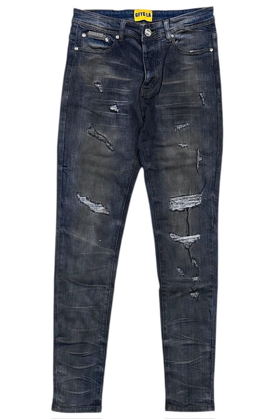Los Angeles Men's Skinny Fit Jeans Earth Distressed Rip & Repair Denim (34, Vintage Wash)