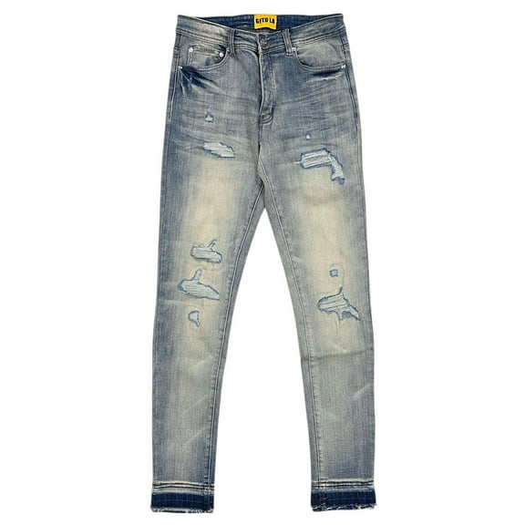 GFTD LA Los Angeles Men's Skinny Fit Jeans Playa Distressed Rip & Repair Denim (29, Light Stonewashed)