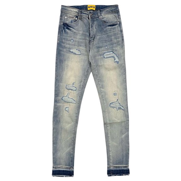 GFTD LA Los Angeles Men's Skinny Fit Jeans Playa Distressed Rip & Repair Denim (40, Light Stonewashed)