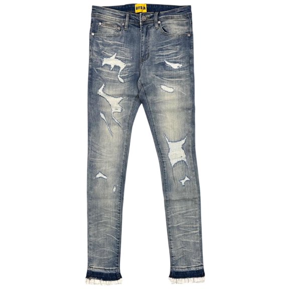 GFTD LA Los Angeles Men's Skinny Fit Jeans Ron Distressed Rip & Repair Denim (32, Mid Wash Blue)