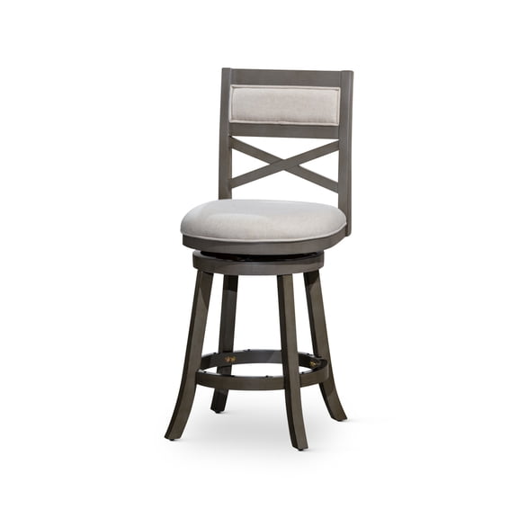 GFVBULM 24” Counter Height X-Back Swivel Stool Natural Finish Charcoal Fabric Seat
