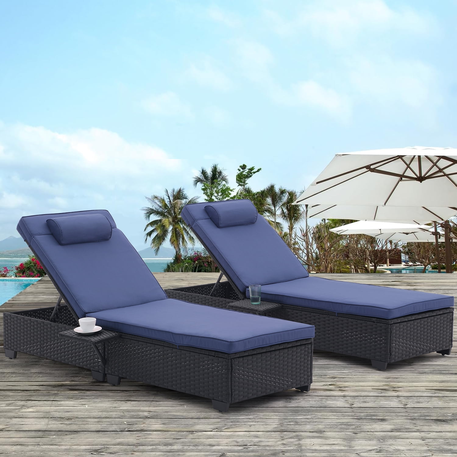 GFVBULM Outdoor Patio Chaise Lounge Chair Lying in bed with PE Rattan