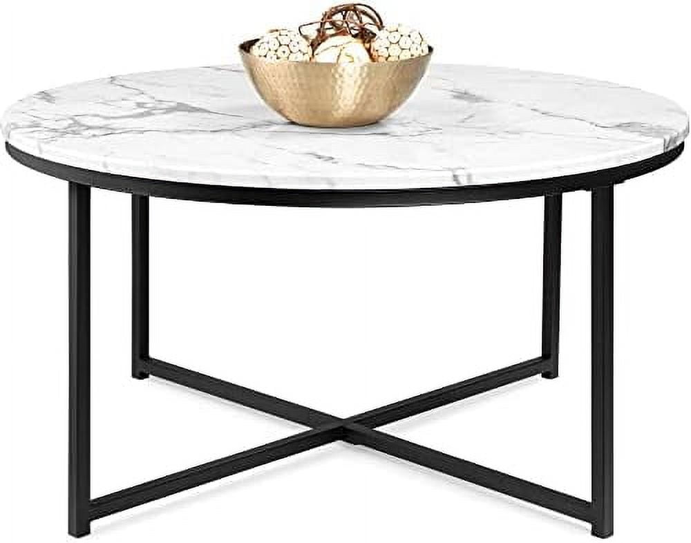 Round 36in Black Metal and Marble Coffee Table