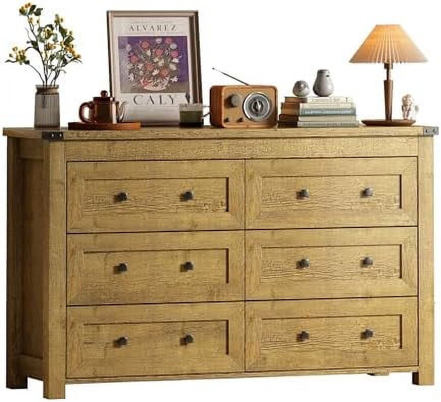 GFVCNIO Farmhouse Dresser for Bedroom with 6 Drawers Wood Rustic Wide ...