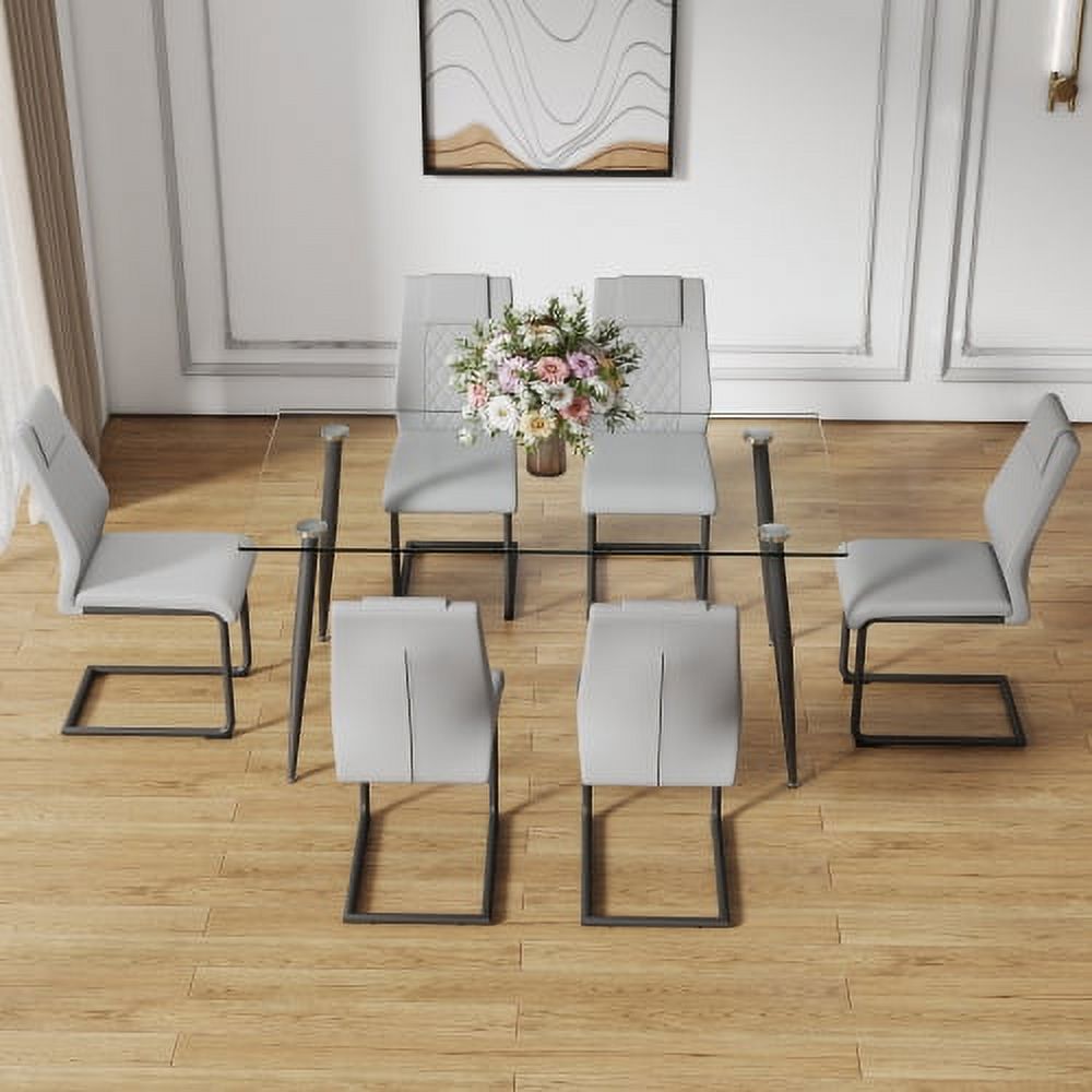 GFVCNIO Modern Rectangular Dining Table with tempered Glass Tabletop ...